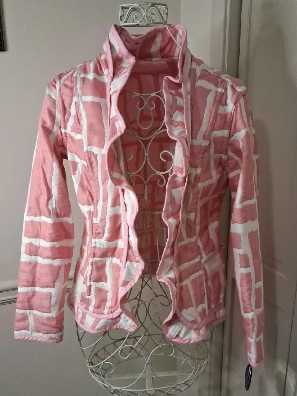 Pink & White Patterned Ruffle Blazer - Picture 7 of 8